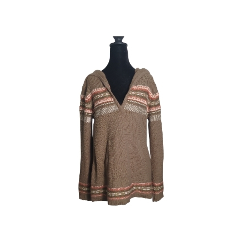 Natural Reflections Medium V Neck Hooded Pullover Sweater Kangaroo Pocket Boho